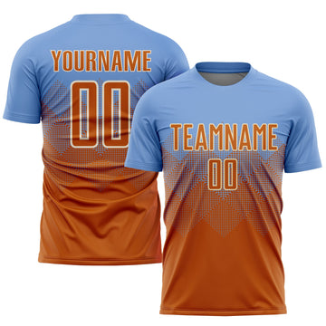 Uksn Individuelles Hellblau Texas-Orange-Creme Sublimations-Fußballtrikot