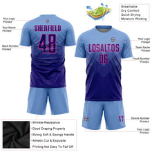 Laden Sie das Bild in den Galerie-Viewer, Uksn Individuelles Hellblau Dunkelviolett-Pink Sublimations-Fußballtrikot
