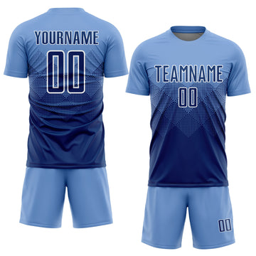 Uksn Individuelles Hellblau Marineblau-Weiß Sublimations-Fußballtrikot