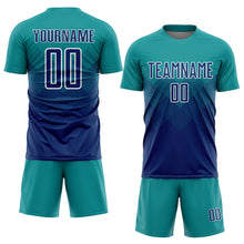 Laden Sie das Bild in den Galerie-Viewer, Uksn Individuelles Petrol US Marineblau-Weiß Sublimations-Fußballtrikot
