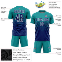 Laden Sie das Bild in den Galerie-Viewer, Uksn Individuelles Petrol US Marineblau-Weiß Sublimations-Fußballtrikot
