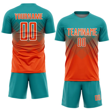 Uksn Individuelles Petrol Orange-Weiß Sublimations-Fußballtrikot
