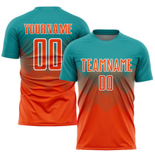 Laden Sie das Bild in den Galerie-Viewer, Uksn Individuelles Petrol Orange-Weiß Sublimations-Fußballtrikot
