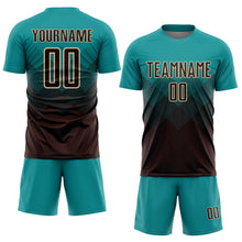 Laden Sie das Bild in den Galerie-Viewer, Uksn Individuelles Petrol Braun-Creme Sublimations-Fußballtrikot
