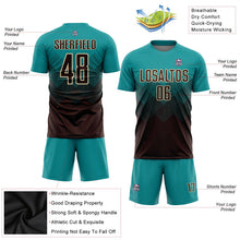Laden Sie das Bild in den Galerie-Viewer, Uksn Individuelles Petrol Braun-Creme Sublimations-Fußballtrikot
