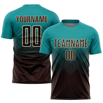 Uksn Individuelles Petrol Braun-Creme Sublimations-Fußballtrikot