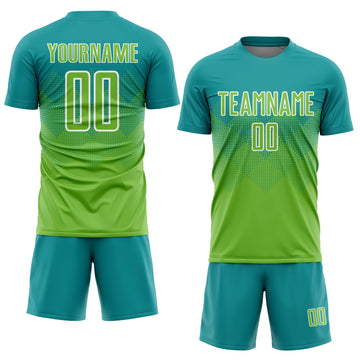 Uksn Individuelles Petrol Neongrün-Weiß Sublimations-Fußballtrikot