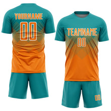 Laden Sie das Bild in den Galerie-Viewer, Uksn Individuelles Petrol Bay Orange-Weiß Sublimations-Fußballtrikot
