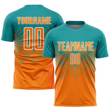 Uksn Individuelles Petrol Bay Orange-Weiß Sublimations-Fußballtrikot