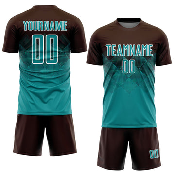 Uksn Individuelles Braun Petrol-Weiß Sublimations-Fußballtrikot