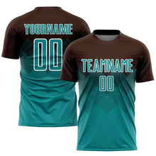 Laden Sie das Bild in den Galerie-Viewer, Uksn Individuelles Braun Petrol-Weiß Sublimations-Fußballtrikot
