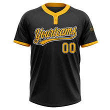 Laden Sie das Bild in den Galerie-Viewer, Uksn Individuelles Schwarz Gold-Weiß Zweiknopf Unisex Softball-Trikot
