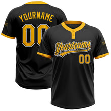 Laden Sie das Bild in den Galerie-Viewer, Uksn Individuelles Schwarz Gold-Weiß Zweiknopf Unisex Softball-Trikot
