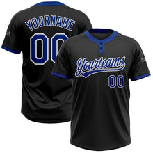 Laden Sie das Bild in den Galerie-Viewer, Uksn Individuelles Schwarz Royalblau-Weiß Zweiknopf Unisex Softball-Trikot
