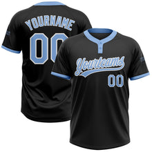 Laden Sie das Bild in den Galerie-Viewer, Uksn Individuelles Schwarz Hellblau-Weiß Zweiknopf Unisex Softball-Trikot
