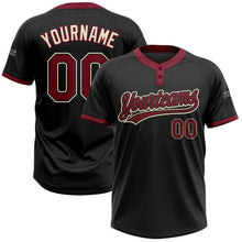 Laden Sie das Bild in den Galerie-Viewer, Uksn Individuelles Schwarz Karmesinrot-Creme Zweiknopf Unisex Softball-Trikot
