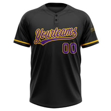 Laden Sie das Bild in den Galerie-Viewer, Uksn Individuelles Schwarz Violett-Gelb Zweiknopf Unisex Softball-Trikot

