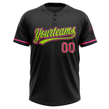 Laden Sie das Bild in den Galerie-Viewer, Uksn Individuelles Schwarz Pink-Neongrün Zweiknopf Unisex Softball-Trikot
