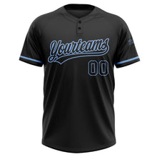 Laden Sie das Bild in den Galerie-Viewer, Uksn Individuelles Schwarz Schwarz-Hellblau Zweiknopf Unisex Softball-Trikot
