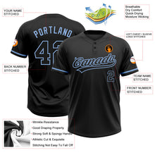 Laden Sie das Bild in den Galerie-Viewer, Uksn Individuelles Schwarz Schwarz-Hellblau Zweiknopf Unisex Softball-Trikot
