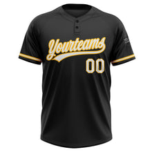 Laden Sie das Bild in den Galerie-Viewer, Uksn Individuelles Schwarz Weiß-Gold Zweiknopf Unisex Softball-Trikot
