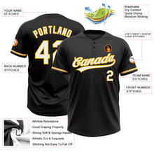 Laden Sie das Bild in den Galerie-Viewer, Uksn Individuelles Schwarz Weiß-Gold Zweiknopf Unisex Softball-Trikot
