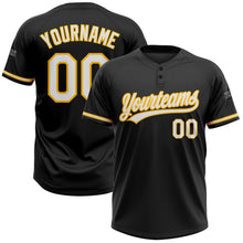 Laden Sie das Bild in den Galerie-Viewer, Uksn Individuelles Schwarz Weiß-Gold Zweiknopf Unisex Softball-Trikot
