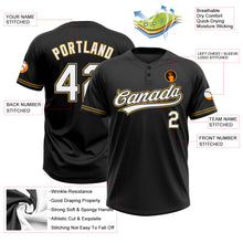 Laden Sie das Bild in den Galerie-Viewer, Uksn Individuelles Schwarz Weiß-Altgold Zweiknopf Unisex Softball-Trikot
