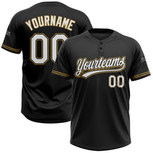 Laden Sie das Bild in den Galerie-Viewer, Uksn Individuelles Schwarz Weiß-Altgold Zweiknopf Unisex Softball-Trikot
