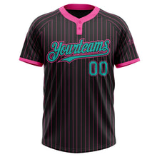 Laden Sie das Bild in den Galerie-Viewer, Uksn Individuelles Schwarz Pink Nadelstreifen Aqua Zweiknopf Unisex Softball-Trikot
