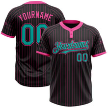 Laden Sie das Bild in den Galerie-Viewer, Uksn Individuelles Schwarz Pink Nadelstreifen Aqua Zweiknopf Unisex Softball-Trikot
