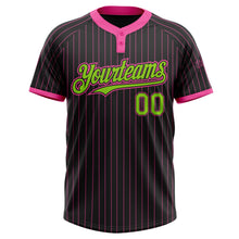 Laden Sie das Bild in den Galerie-Viewer, Uksn Individuelles Schwarz Pink Nadelstreifen Neongrün Zweiknopf Unisex Softball-Trikot
