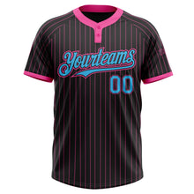 Laden Sie das Bild in den Galerie-Viewer, Uksn Individuelles Schwarz Pink Nadelstreifen Himmelblau Zweiknopf Unisex Softball-Trikot
