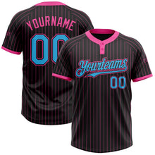 Laden Sie das Bild in den Galerie-Viewer, Uksn Individuelles Schwarz Pink Nadelstreifen Himmelblau Zweiknopf Unisex Softball-Trikot
