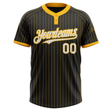 Laden Sie das Bild in den Galerie-Viewer, Uksn Individuelles Schwarz Gold Nadelstreifen Weiß-Gold Zweiknopf Unisex Softball-Trikot
