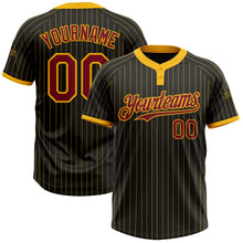 Laden Sie das Bild in den Galerie-Viewer, Uksn Individuelles Schwarz Gold Nadelstreifen Karmesinrot Zweiknopf Unisex Softball-Trikot
