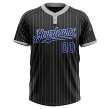 Laden Sie das Bild in den Galerie-Viewer, Uksn Individuelles Schwarz Grau Nadelstreifen Royalblau Zweiknopf Unisex Softball-Trikot
