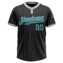 Laden Sie das Bild in den Galerie-Viewer, Uksn Individuelles Schwarz Grau Nadelstreifen Petrol Zweiknopf Unisex Softball-Trikot
