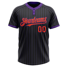 Laden Sie das Bild in den Galerie-Viewer, Uksn Individuelles Schwarz Violett Nadelstreifen Orange Zweiknopf Unisex Softball-Trikot
