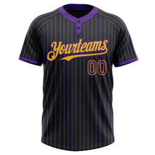 Laden Sie das Bild in den Galerie-Viewer, Uksn Individuelles Schwarz Violett Nadelstreifen Gold Zweiknopf Unisex Softball-Trikot
