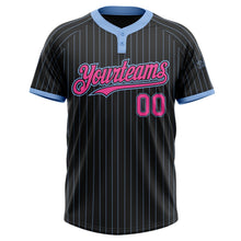 Laden Sie das Bild in den Galerie-Viewer, Uksn Individuelles Schwarz Hellblau Nadelstreifen Pink Zweiknopf Unisex Softball-Trikot
