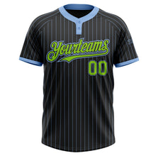 Laden Sie das Bild in den Galerie-Viewer, Uksn Individuelles Schwarz Hellblau Nadelstreifen Neongrün Zweiknopf Unisex Softball-Trikot
