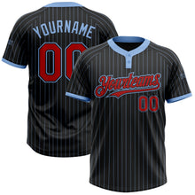 Laden Sie das Bild in den Galerie-Viewer, Uksn Individuelles Schwarz Hellblau Nadelstreifen Rot Zweiknopf Unisex Softball-Trikot
