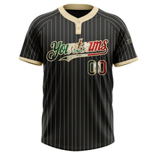 Laden Sie das Bild in den Galerie-Viewer, Uksn Individuelles Schwarz Creme mit Nadelstreifen Vintage mexikanische Flagge Zweiknopf Unisex Softball-Trikot
