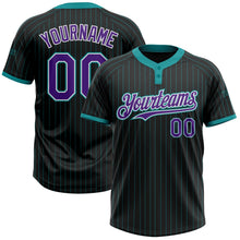 Laden Sie das Bild in den Galerie-Viewer, Uksn Individuelles Schwarz Petrol Nadelstreifen Violett-Weiß Zweiknopf Unisex Softball-Trikot

