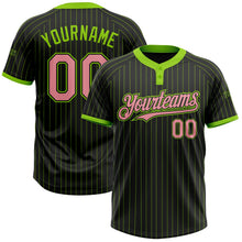 Laden Sie das Bild in den Galerie-Viewer, Uksn Individuelles Schwarz Neongrün Nadelstreifen Mittelrosa Zweiknopf Unisex Softball-Trikot

