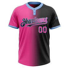 Laden Sie das Bild in den Galerie-Viewer, Uksn Individuelles Schwarz Pink-Hellblau Farbverlauf-Mode Zweiknopf Unisex Softball-Trikot
