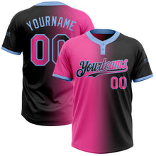 Laden Sie das Bild in den Galerie-Viewer, Uksn Individuelles Schwarz Pink-Hellblau Farbverlauf-Mode Zweiknopf Unisex Softball-Trikot
