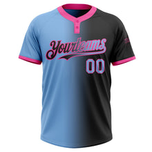 Laden Sie das Bild in den Galerie-Viewer, Uksn Individuelles Schwarz Hellblau-Pink Farbverlauf-Mode Zweiknopf Unisex Softball-Trikot
