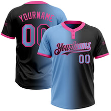 Laden Sie das Bild in den Galerie-Viewer, Uksn Individuelles Schwarz Hellblau-Pink Farbverlauf-Mode Zweiknopf Unisex Softball-Trikot

